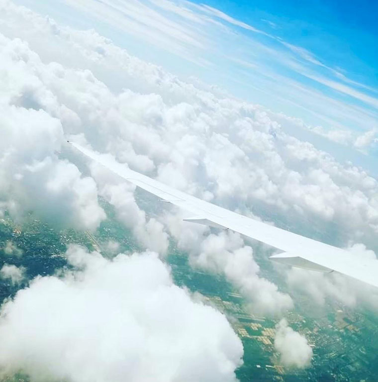 空と飛行機の翼