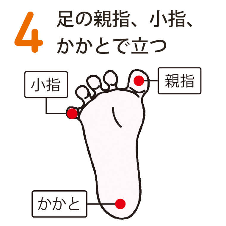 足の親指、小指、かかとで立つ